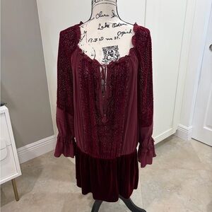 Hale Bob Rich Burgundy Velvet & silk Dress